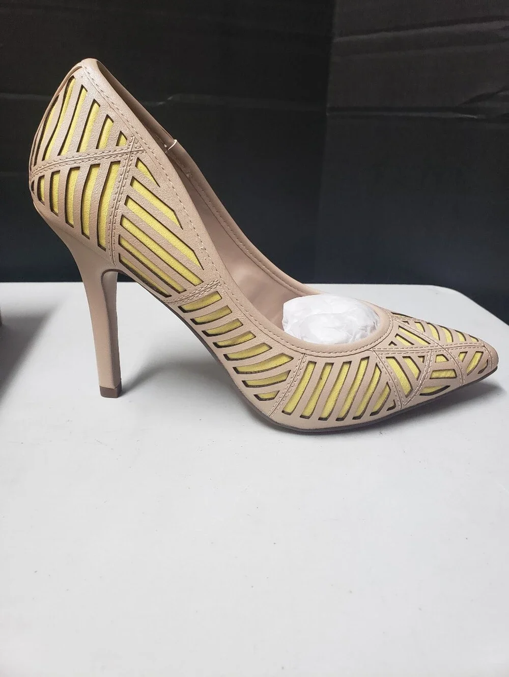 Charles David Beige and Yellow Laser-Cut Pointed Stiletto